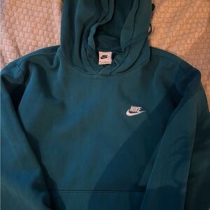 Nike Men's Teal Crewneck Hoodie with White Logo